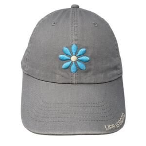 Life Is Good Flower Slideback Baseball Cap Gray One Size Embroidered Good Vibes
